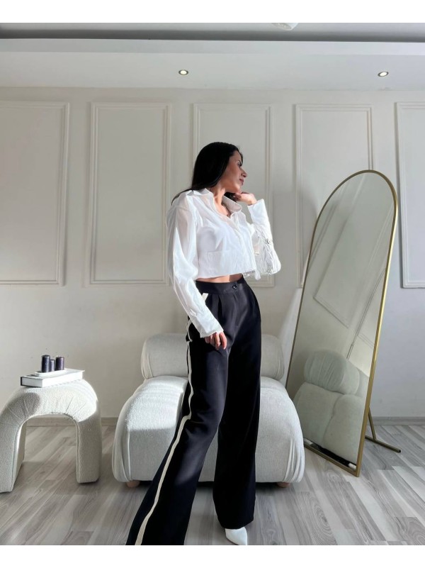 Жiночi штани палацо з лампасами чорного кольору 34524