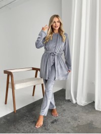 Велюровий домашній комплект трiйка сiрого кольору 34534