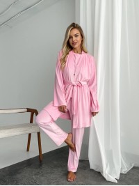 Велюровий домашній комплект трiйка рожевого кольору 34535