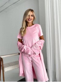 Велюровий домашній комплект трiйка рожевого кольору 34535