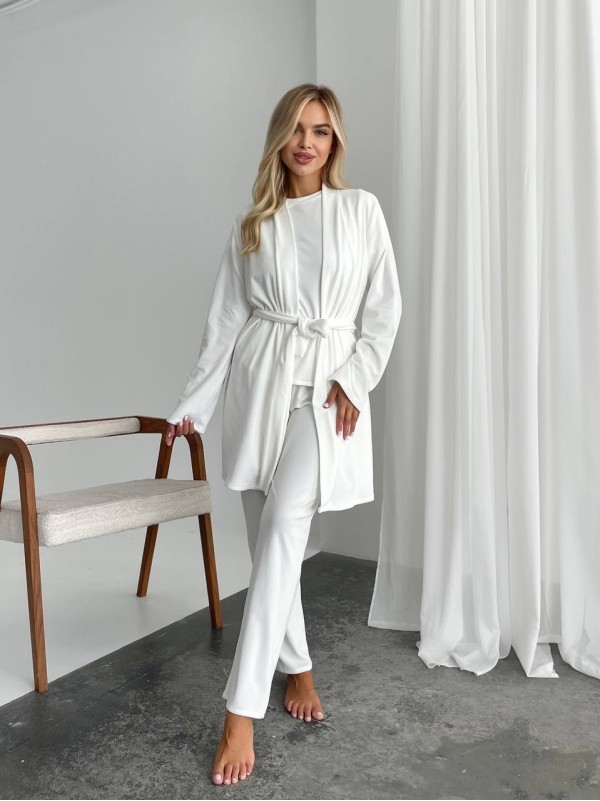 Велюровий домашній комплект трiйка молочного кольору 34537