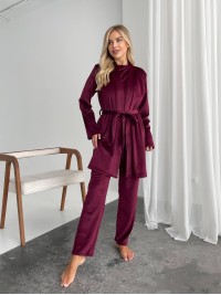 Велюровий домашній комплект трiйка бордового кольору 34539