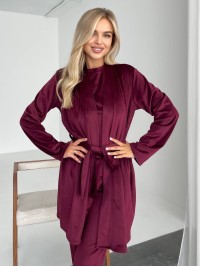 Велюровий домашній комплект трiйка бордового кольору 34539