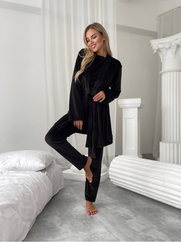 Велюровий домашній комплект трiйка чорного кольору 34540