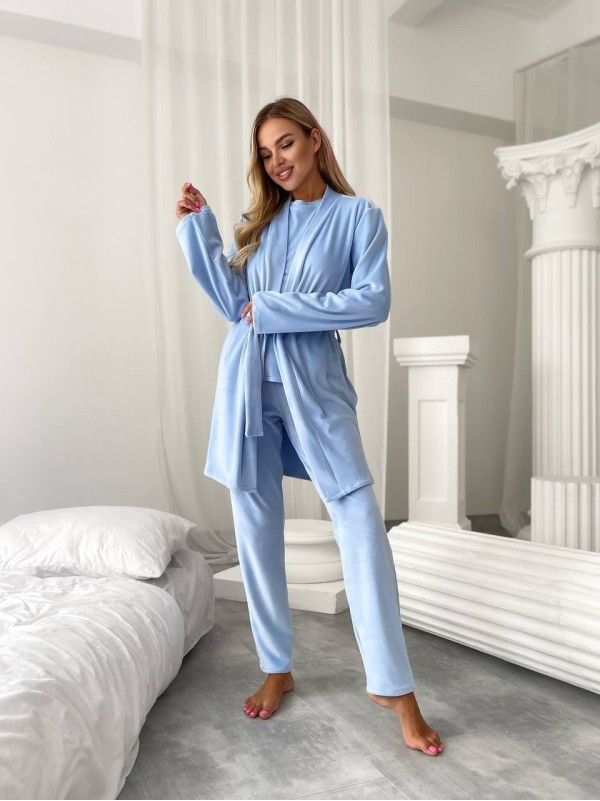 Велюровий домашній комплект трiйка блакитного кольору 34542