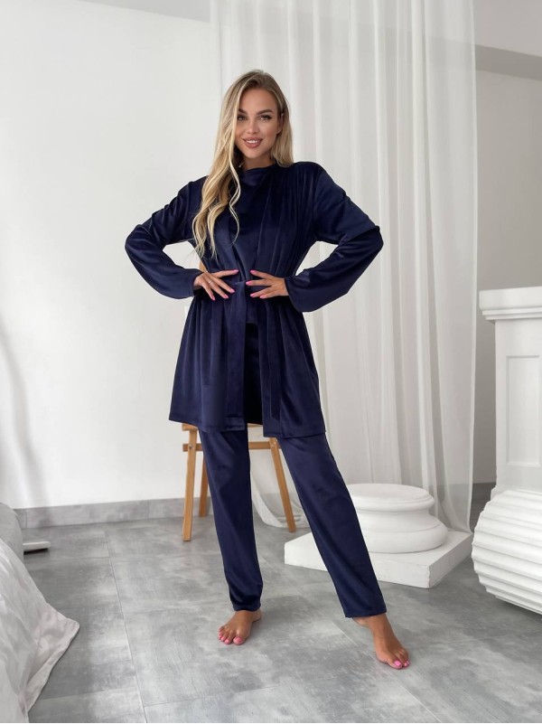 Велюровий домашній комплект трiйка синього кольору 34543