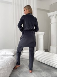 Велюровий домашній комплект трiйка графiтового кольору 34545