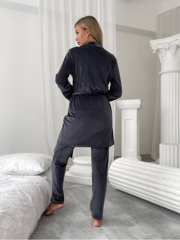 Велюровий домашній комплект трiйка графiтового кольору 34545