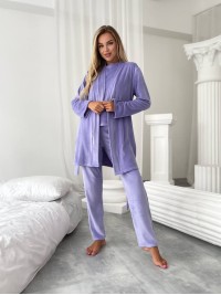 Велюровий домашній комплект трiйка бузкового кольору 34546