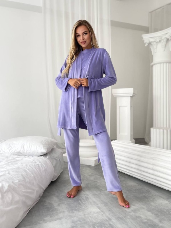 Велюровий домашній комплект трiйка бузкового кольору 34546