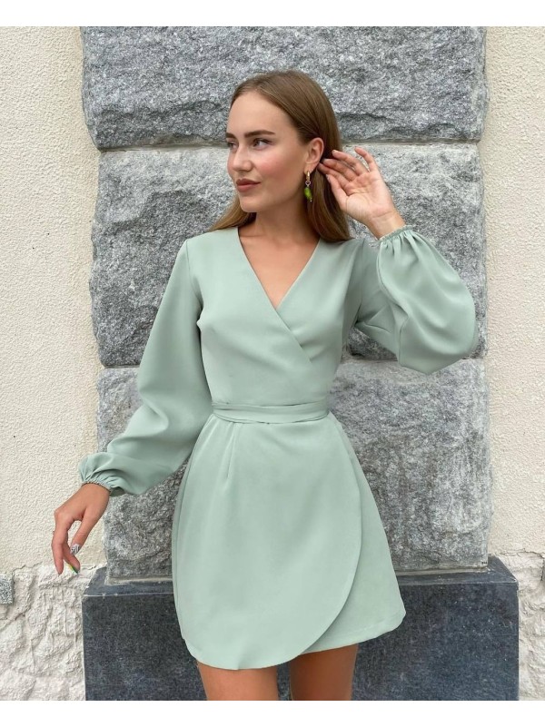 Сукня міні на запах оливкового кольору 34547