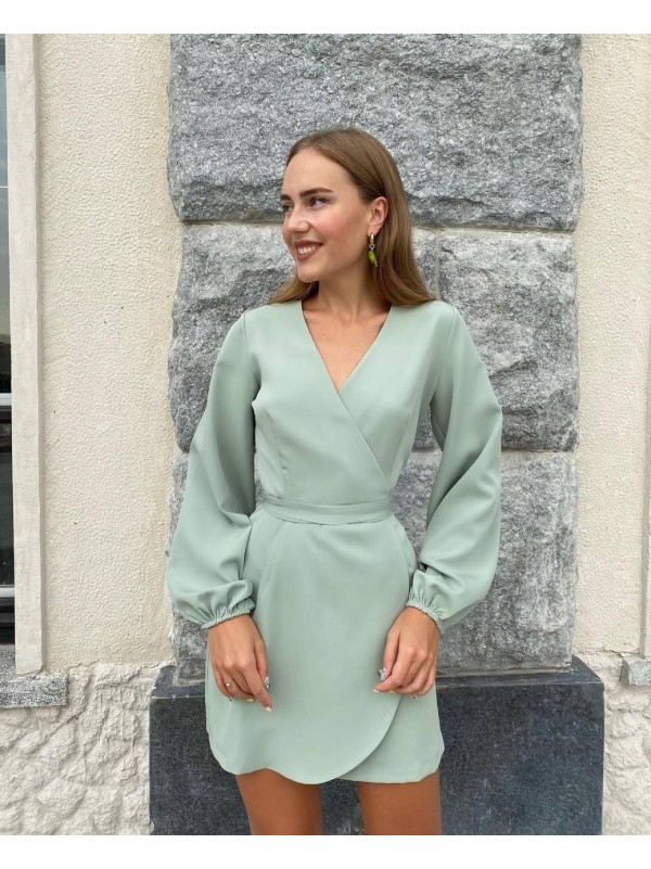 Сукня міні на запах оливкового кольору 34547