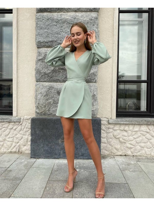 Сукня міні на запах оливкового кольору 34547