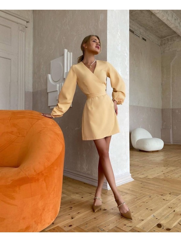 Сукня міні на запах жовтого кольору 34548