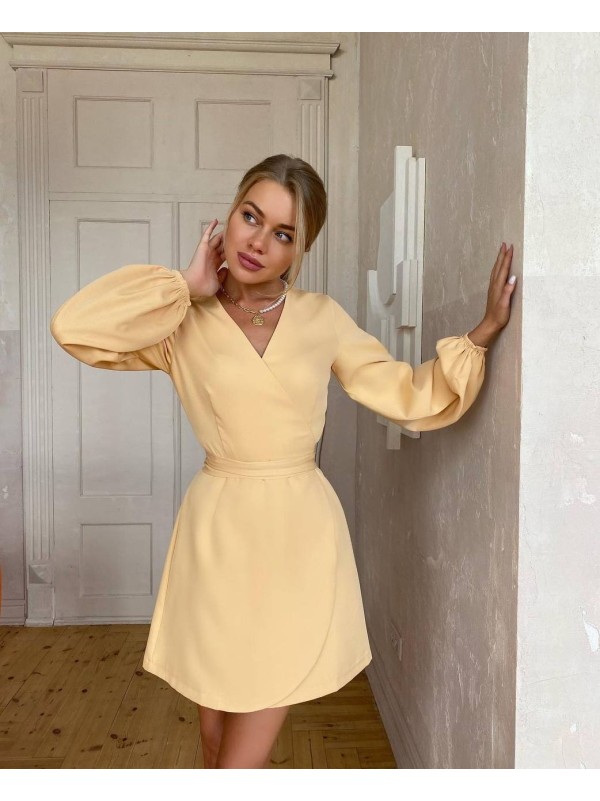 Сукня міні на запах жовтого кольору 34548