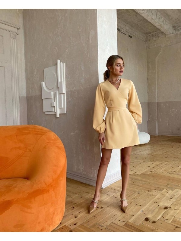 Сукня міні на запах жовтого кольору 34548