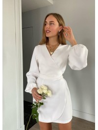 Сукня міні на запах молочного кольору 34550