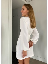 Сукня міні на запах молочного кольору 34550