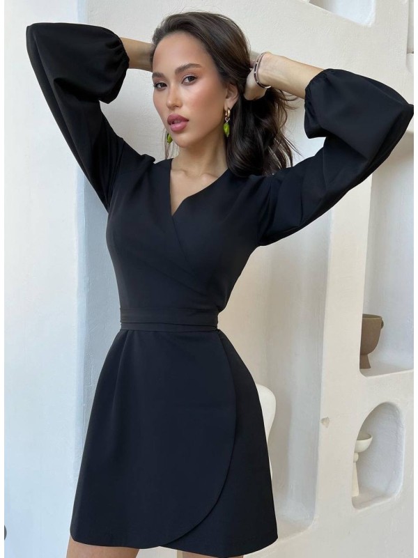 Сукня міні на запах чорного кольору 34552