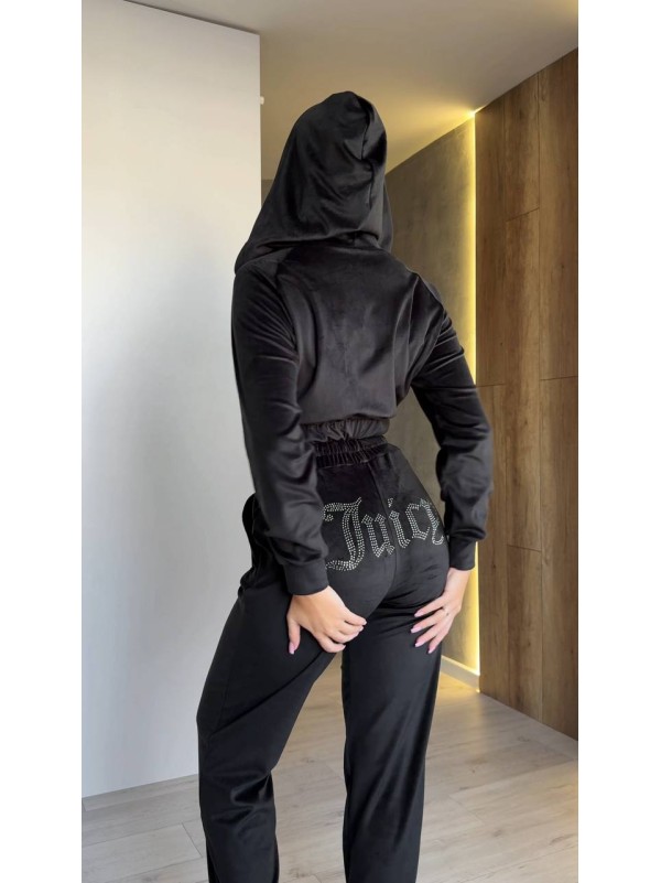 Жіночий велюровий костюм з камiнцями чорного кольору 34553