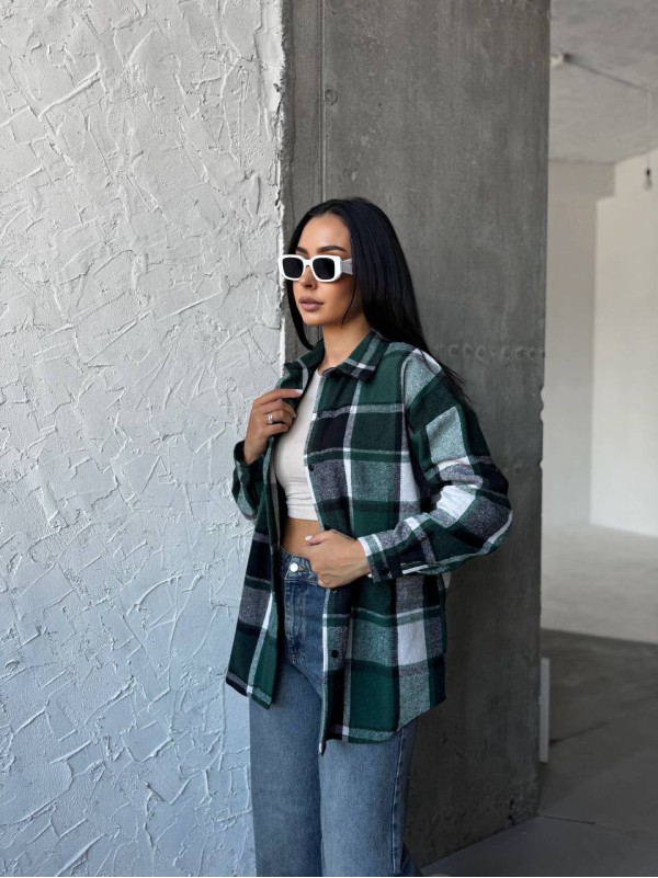 Тепла жiноча сорочка байка зеленого кольору 34555