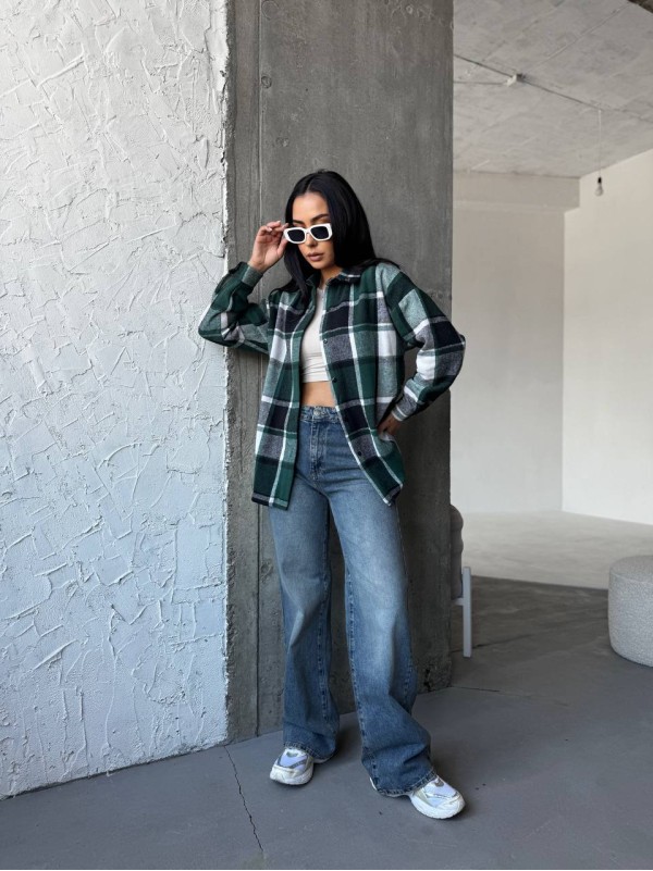 Тепла жiноча сорочка байка зеленого кольору 34555