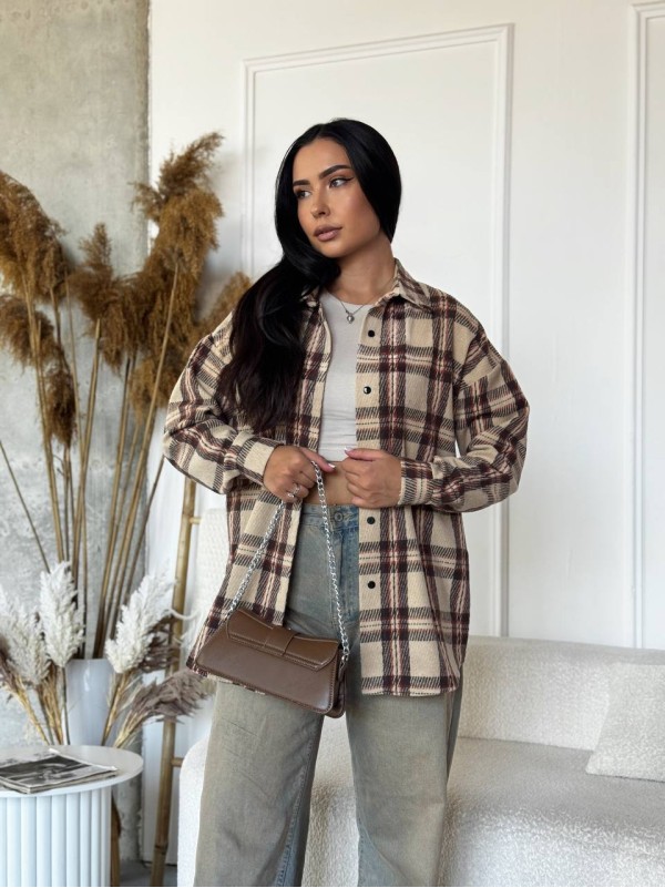 Тепла жiноча сорочка байка бежевого кольору 34556