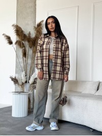 Тепла жiноча сорочка байка бежевого кольору 34556