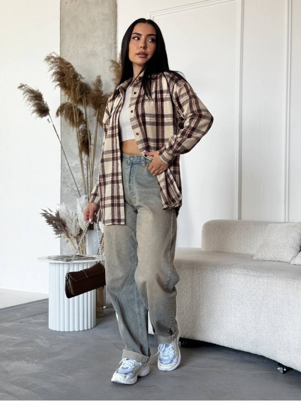 Тепла жiноча сорочка байка бежевого кольору 34556