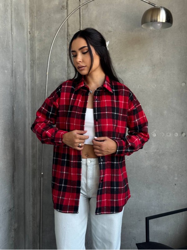 Тепла жiноча сорочка байка червоного кольору 34557