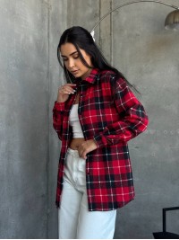 Тепла жiноча сорочка байка червоного кольору 34557