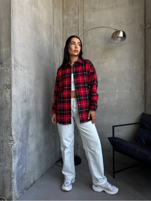 Тепла жiноча сорочка байка червоного кольору 34557