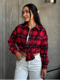 Тепла жiноча сорочка байка червоного кольору 34557