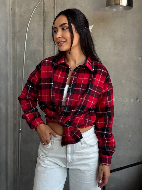 Тепла жiноча сорочка байка червоного кольору 34557