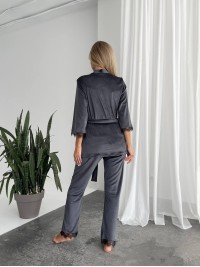 Велюровий домашній костюм трiйка графiтового кольору 34559