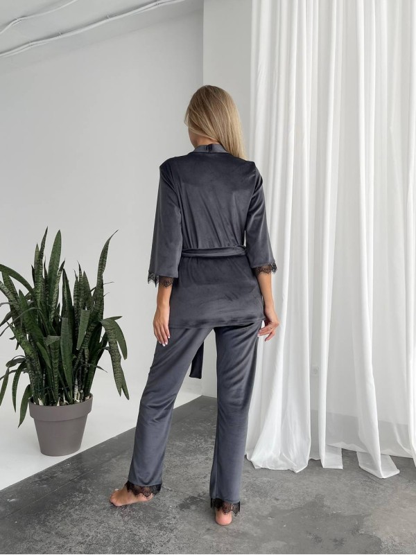 Велюровий домашній костюм трiйка графiтового кольору 34559