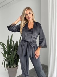 Велюровий домашній костюм трiйка графiтового кольору 34559