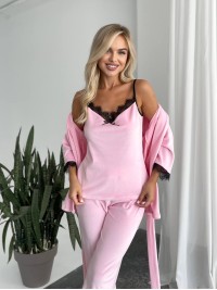 Велюровий домашній костюм трiйка рожевого кольору 34561