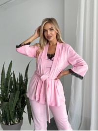 Велюровий домашній костюм трiйка рожевого кольору 34561