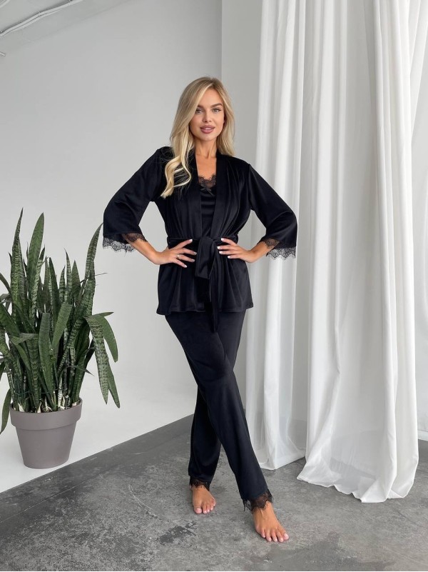 Велюровий домашній костюм трiйка чорного кольору 34562