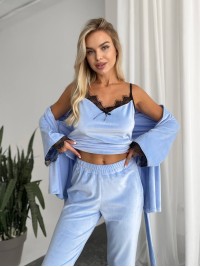 Велюровий домашній костюм трiйка блакитного кольору 34563
