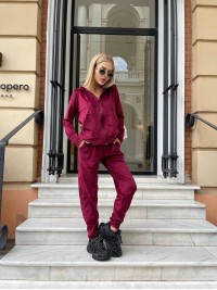 Жіночий велюровий костюм двійка бордового кольору 34579
