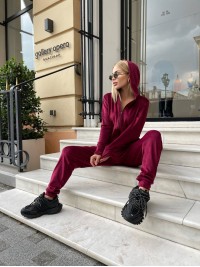 Жіночий велюровий костюм двійка бордового кольору 34579