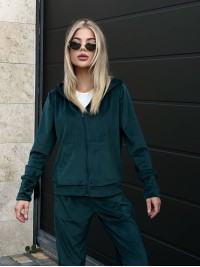 Жіночий велюровий костюм двійка смарагдового кольору 34580