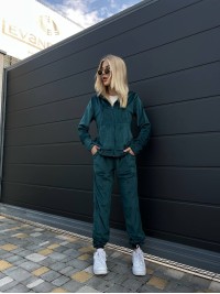 Жіночий велюровий костюм двійка смарагдового кольору 34580