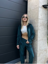 Жіночий велюровий костюм двійка смарагдового кольору 34580