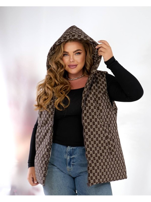 Жіноча демісезонна жилетка коричневого кольору 34586