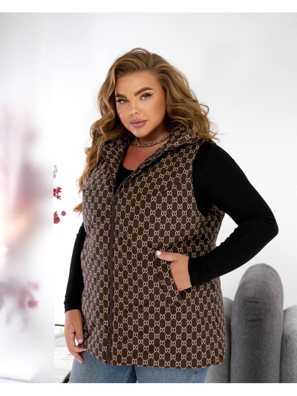 Жіноча демісезонна жилетка коричневого кольору 34586