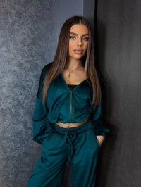 Велюровий жіночий костюм смарагдового кольору 34593