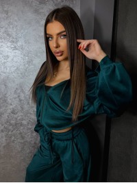Велюровий жіночий костюм смарагдового кольору 34593